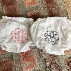 TWO Monogrammed White Diaper Cover GBA